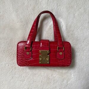 Nicole Miller Red Croc-Embossed Leather Handbag with Gold Hardware